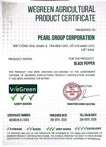 ESG Education & Business công bố chứng nhận WEGreen cho sản phẩm tiêu đen của Pearl Group – đạt LEVEL 3 (Very Good)